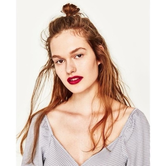 Zara Trafaluc Gingham  Cropped Wrap Top | Blue and White Check | Size M - Picture 10 of 10